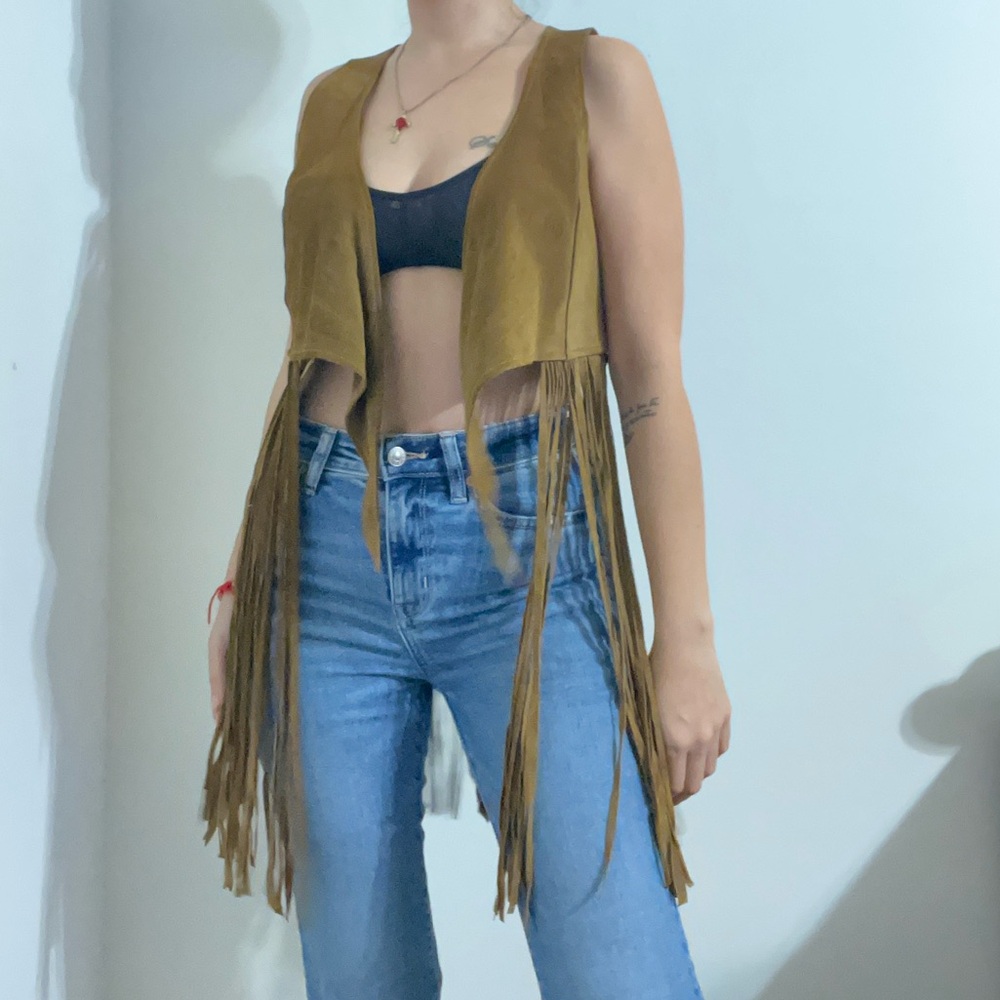 100% Leather fringe vest festival motorcycle